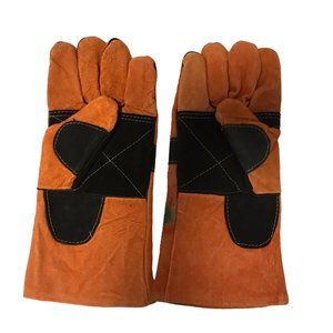 KETTLE PRO Orange Brown Leather Oven / BBQ / Grill Gloves, Thick